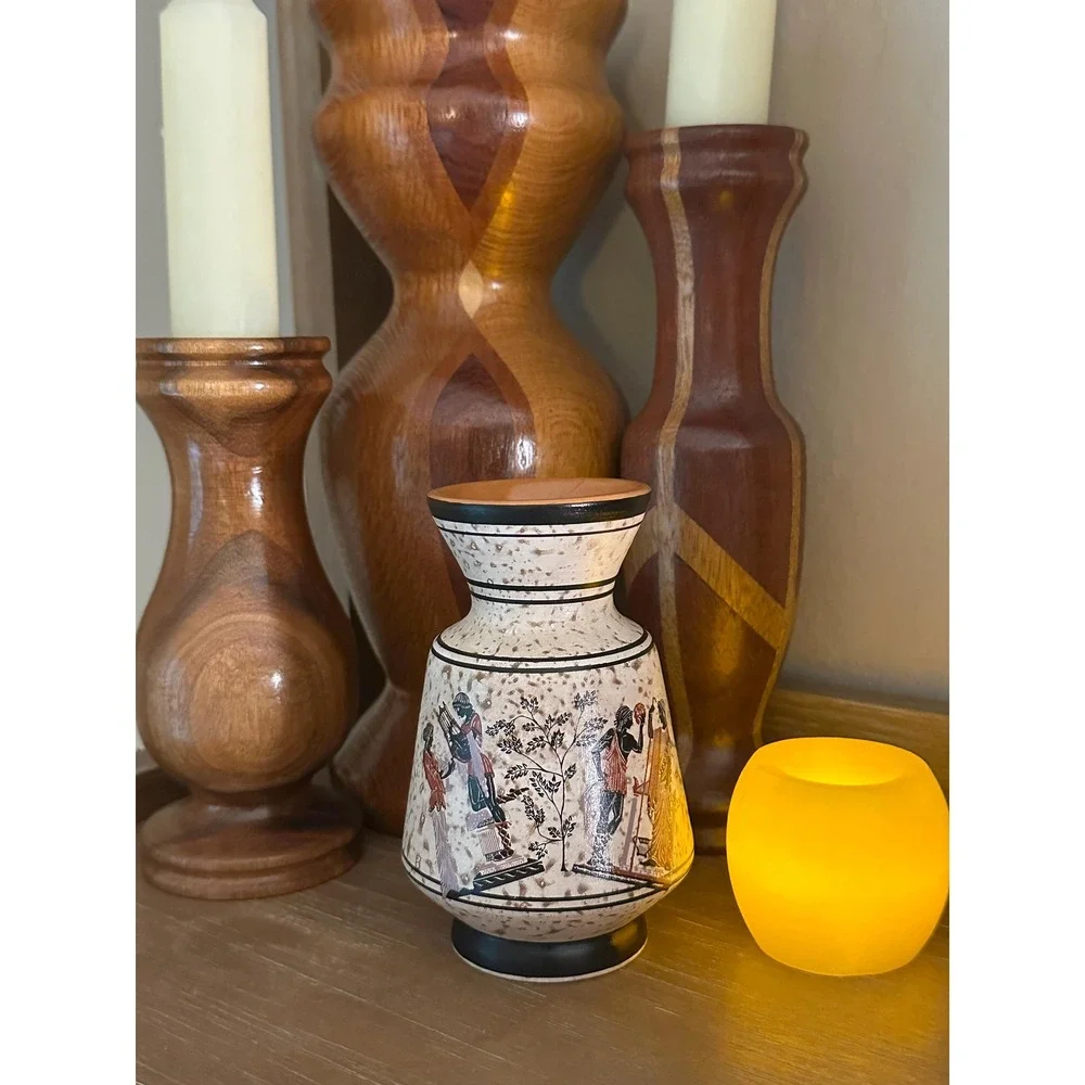 Vintage Terracotta Vase Rhodes Greece Classical Hand-Painted  Greek Pottery